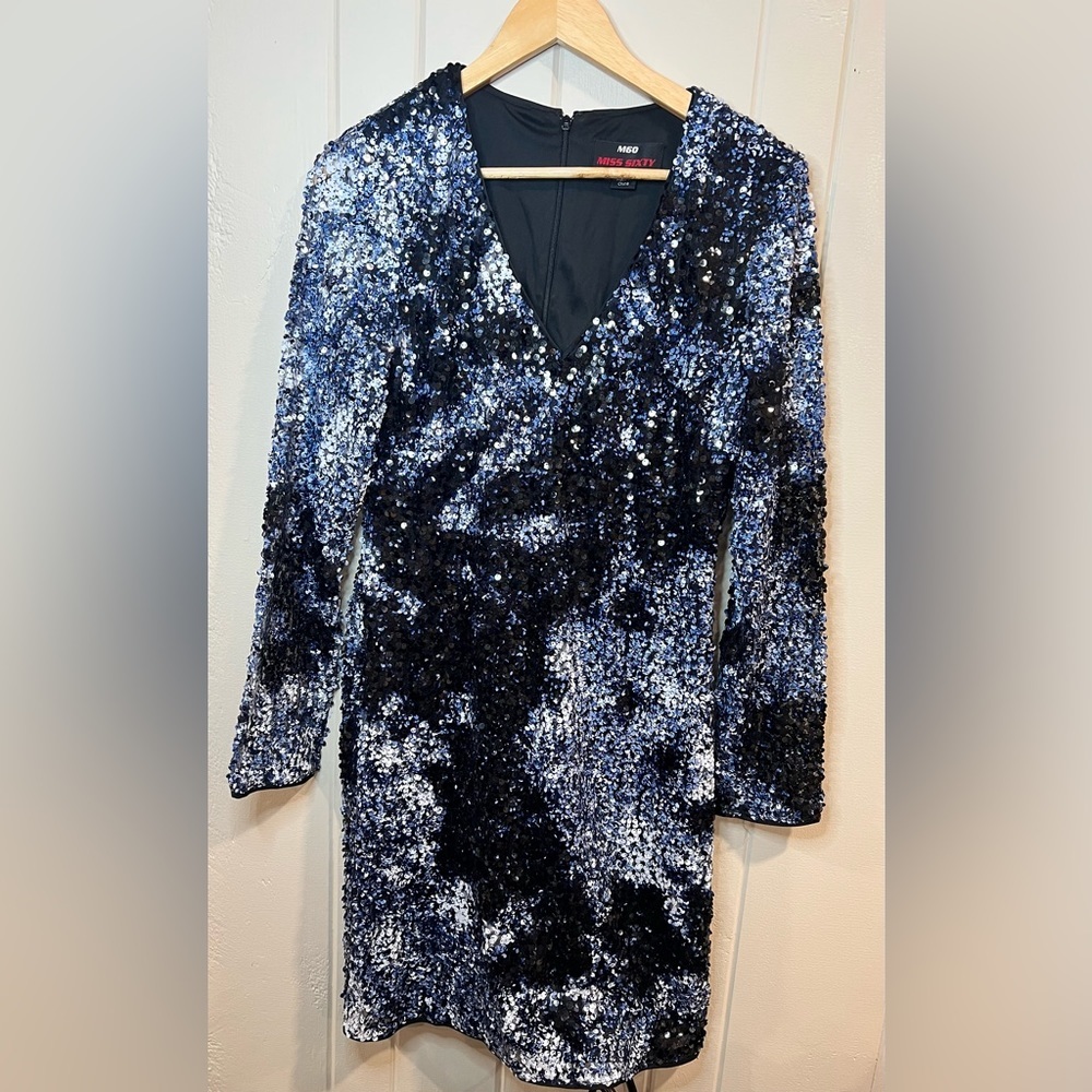 Miss Sixty M60 Blue Sequins Zip Up Bodycon Dress